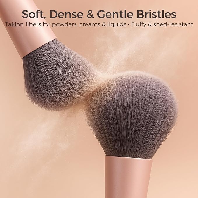 BEAKEY Pink Makeup Brushes Set–10 Pcs Taklon Bristles for Foundation Powder Blush Contour Eyeshadow & Concealer with Durable Birch Handles