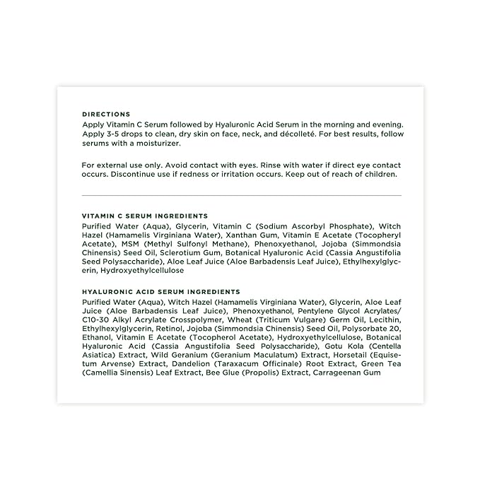 Tree of Life Beauty Facial Skin Care Set, Brightening, Firming, Hydrating, Dry Face, Dermatologist Tested - Vitamin C and Hyaluronic Acid Facial Serum - Skin Care Kit, 2 count of 1 Fl Oz