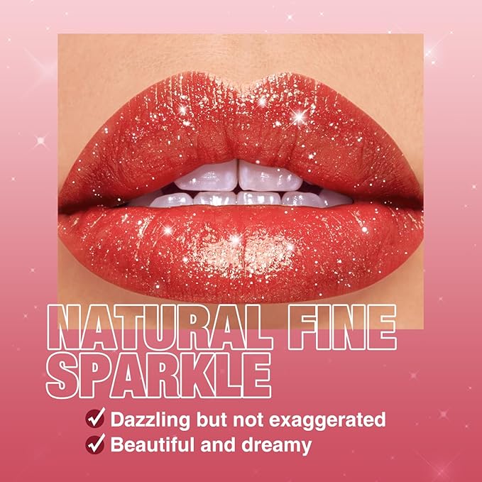 Jolilab Sparkling Lip Gloss Long Lasting Waterproof Moisturizer Lip Balm Glitter Shimmer Metallic, Diamond Shiny Bold Glow Goth Lipstick for Women Girls, Non-sticky (1, 05#)