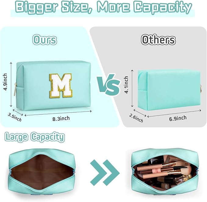 TOPEAST Preppy Makeup Bag, Small Cosmetic Travel Bags for Women, PU Leather Waterproof Toiletry Bag with Zipper, Personalized Birthday Gift for Women Girl, Preppy Gifts for Girl (Blue Y)