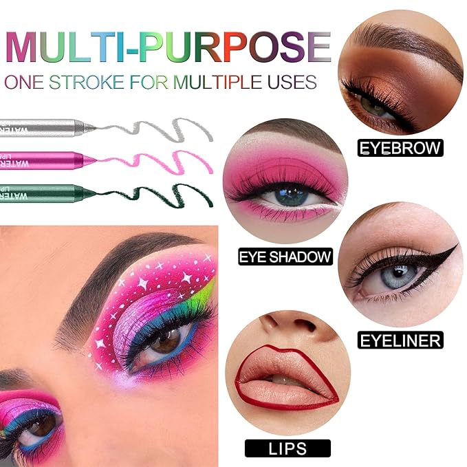 15 Colorful Eyeliner Pen Set, Eye Shadow Pencil, Pearl Eyeliner Kit Metallic Glitter Colored Eye liner for Women Eye&Lip Liner Professional Waterproof Eye Makeup