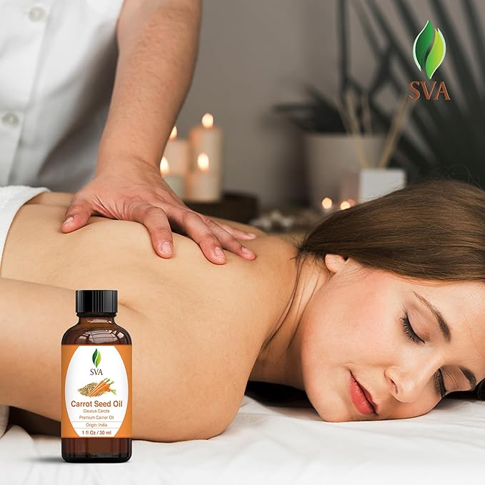 SVA Carrot Seed Oil - 1 Fl Oz – 100% Natural Cold Pressed Carrot Oil - for Face, Skin Care, Hair Care, Scalp Massage & Body Massage – Carrier Oil with Dropper