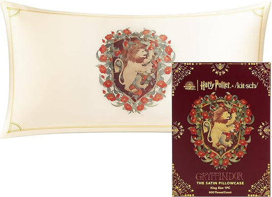 Kitsch x Harry Potter Gryffindor Satin Pillowcase with Zipper for Hair & Skin – Double-Sided, Softer Than Silk, Wrinkle-Free, Machine Washable, Frizz Control, Breakout Prevention - King Size (19x36)