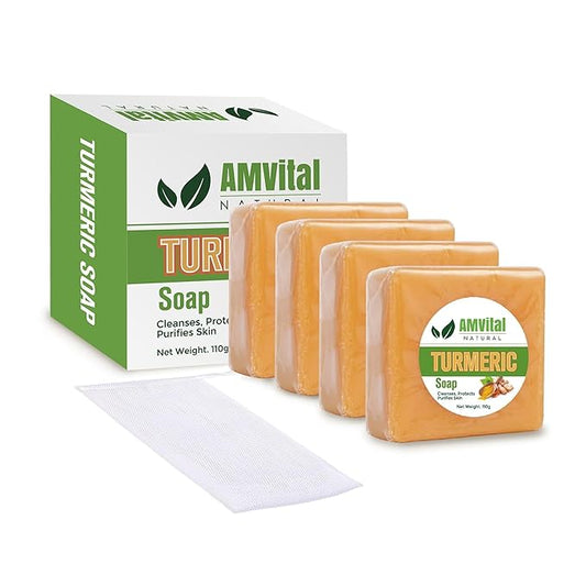 AMVital Turmeric Soap Bar for Face & Body, Smooth Skin, Natural Handmade Soap (Pack of 4)