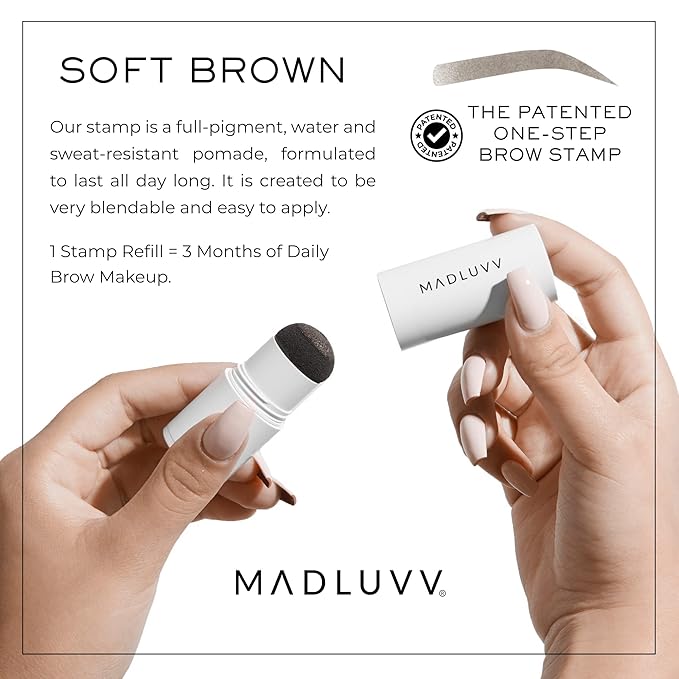 MADLUVV Brow Stamp Refill* - Color Stamp for Brows & Root Touch Up for Women & Men, Instantly Conceal Hair Loss, Grey Hair, Thinning Hair with Stain-Proof/Smudge-Proof Powder Formula (Soft Brown)