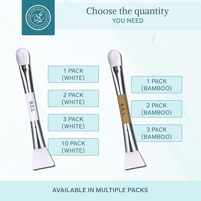 Bare Essentials Living - Clay Face Mask Brush (1 Pack, Bamboo) Dual Soft Silicone Face Mask Applicator Brush Tool, Great Facial Essentials, Moisturizer Applicator & Skincare Brush for Facials