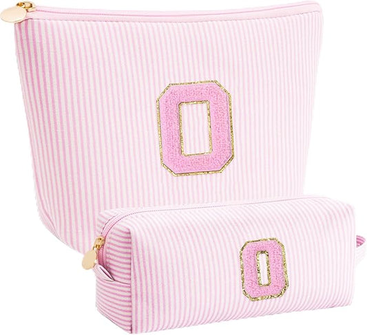 Personalized Makeup Bag for Women Girls - Fashion Cosmetic Bag Trendy Travel Toiletry Bag with Initials Letter - Teen Gifts - Pink,O