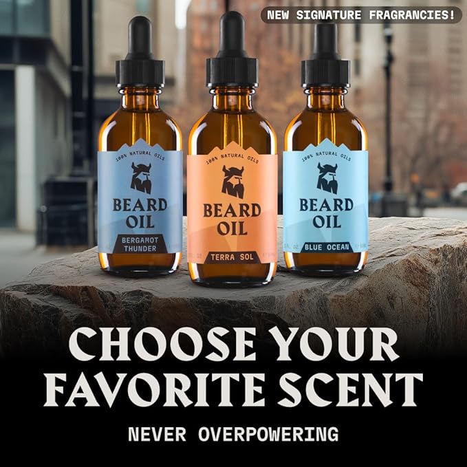 Striking Viking Beard Oil for Men - Naturally Derived Conditioner with Almond, Tea Tree, Argan & Jojoba Oil for Beard Growth, Softening & Moisturizing (2 Fl Oz (Pack of 1), Terra Sol)