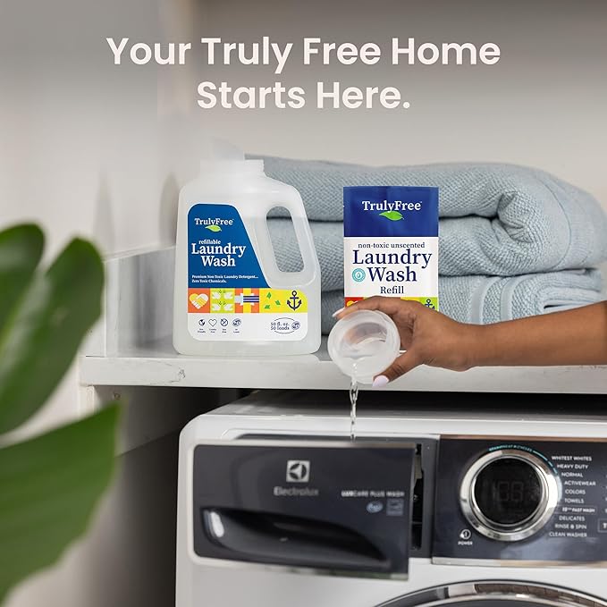 Truly Free Laundry Wash Detergent for Sensitive Skin | Gentle & Safe for Baby Clothes | Plant-Based, Natural Ingredients | Unscented | Refill Only (200 Loads)