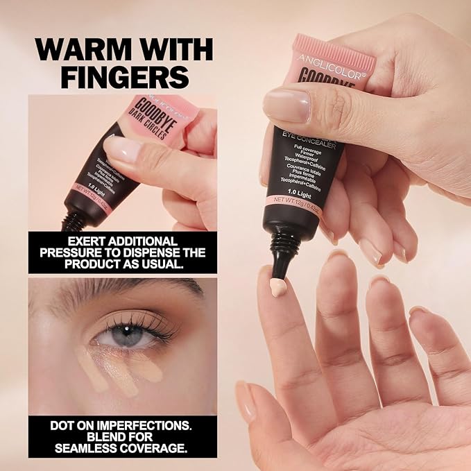 Liquid Concealer, Under Eye Full Coverage Concealers for Dark Circles, Fine Lines, Redness,Waterproof, Firming,Color Correcting Long lasting Makeup Concealer for Women(01#Light, 0.42 Fl Oz)
