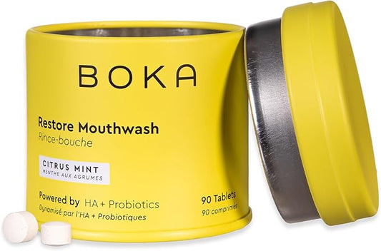 Boka Travel Size Mouthwash Tablets - Hydroxyapatite, Fluoride Free & Alcohol Free - Chewable Tablets to Freshen Breath, Kill Odor Quickly & Helps Remineralize Teeth - (90 Pcs, Citrus Mint)