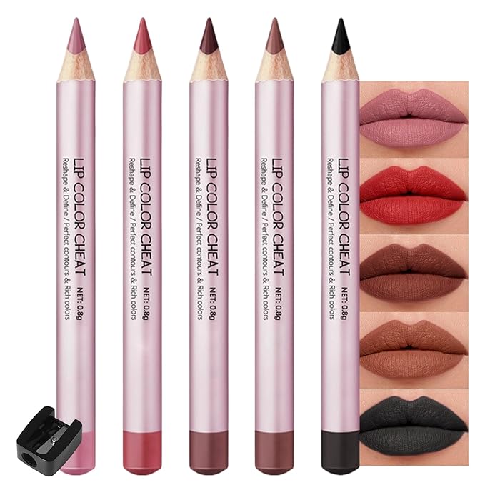 Erinde Matte Lip Liner Set - 5 Colors Mini Nude Brown Black Lipliner Pencil Makeup, Waterproof, Long-Lasting Cream Glide Lip Liners Pencil for Shaping & Sculpting Lips, Vegan & Cruelty-Free
