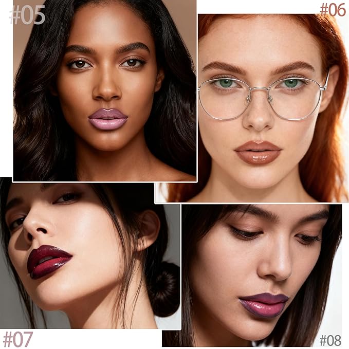 2-in-1 Dual-Ended Lip Liner Lipstick & Gloss Set, Lip Combo with Mirror Effect, Smooth Matte Lip Liner and Moisturizing Lightweight Lip Plumping set for Women, 07 Red Brown