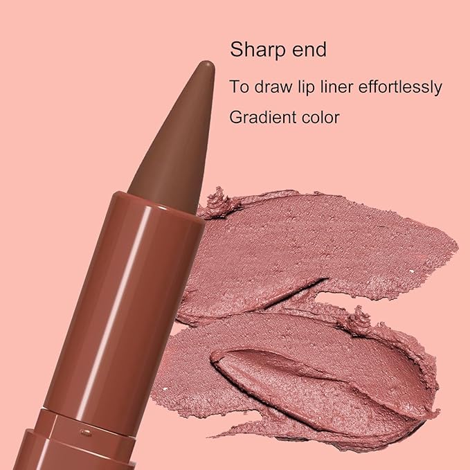 2-in-1 Gradient Red Lip Liner & Lipstick, Waterproof Long Lasting Matte Mauve Lip Liner Pencil, Makeup Smudge proof lip liner with Cone Tip (09#-Mauve)