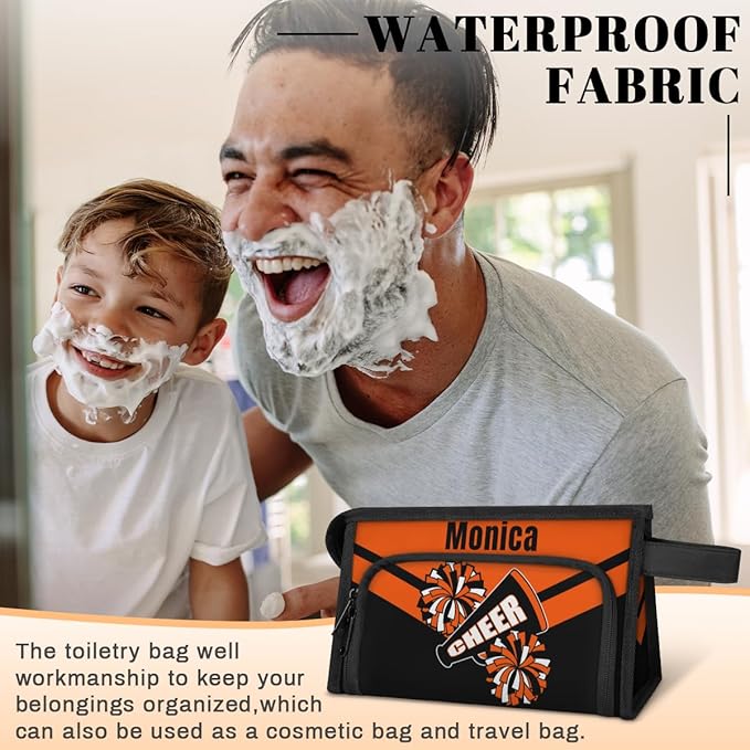 Custom-Makeup-Bag Personalized Travel Toiletry Bag Text Customized Cheer Makeup Bags Cosmetic Bags for Women With Divider & Handle Orange