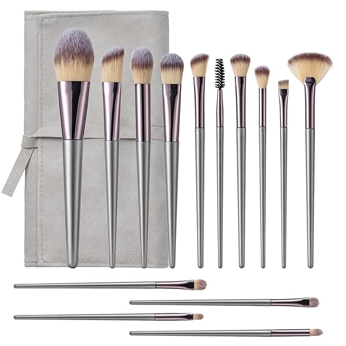 Makeup Brushes, 14 Pcs Professional Makeup Brush Set, Eye and Face Foundation Brush Set, Eyeshadow Brushes, Cosmetic Brushes, with PU Bag, Champagne