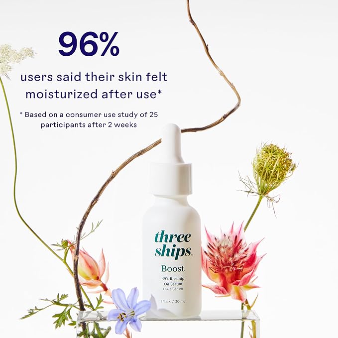 Three Ships - Boost 49% Rosehip Oil Serum | Moisturize, Firm, Plump Skin | Cruelty-Free, Vegan, Paraben-Free, Sensitive Skin Safe (1 fl oz | 30 mL)
