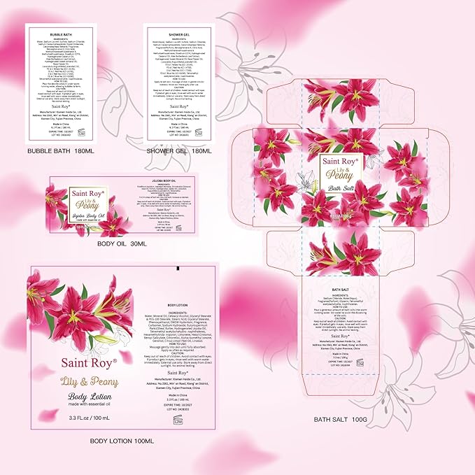 Gift Basket For Women, Mother's Day Gift for Mom Spa Set Lily & Peony Home Spa Set, Beauty Personal Care Set Jojoba Oil, Spa Self Care Kit, Bath Body For Thank You, Birthday, Mom, Anniversary Gift