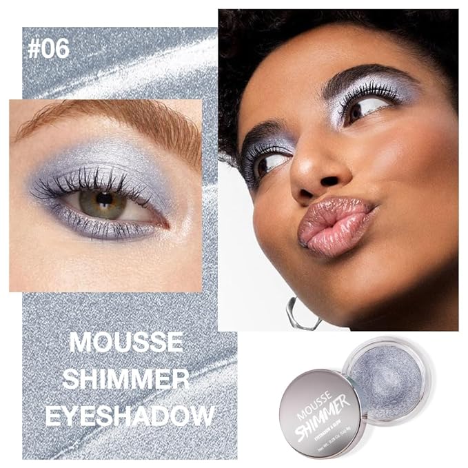 Silver Gray Mousse Shimmer Monochrome Eyeshadow, Neutral Matte Cream Monochrome Eye Shadow Pallette, Long-Lasting Waterproof Blendable sombras para ojos, Mini Eyeshadow(06#, Pack of 1)