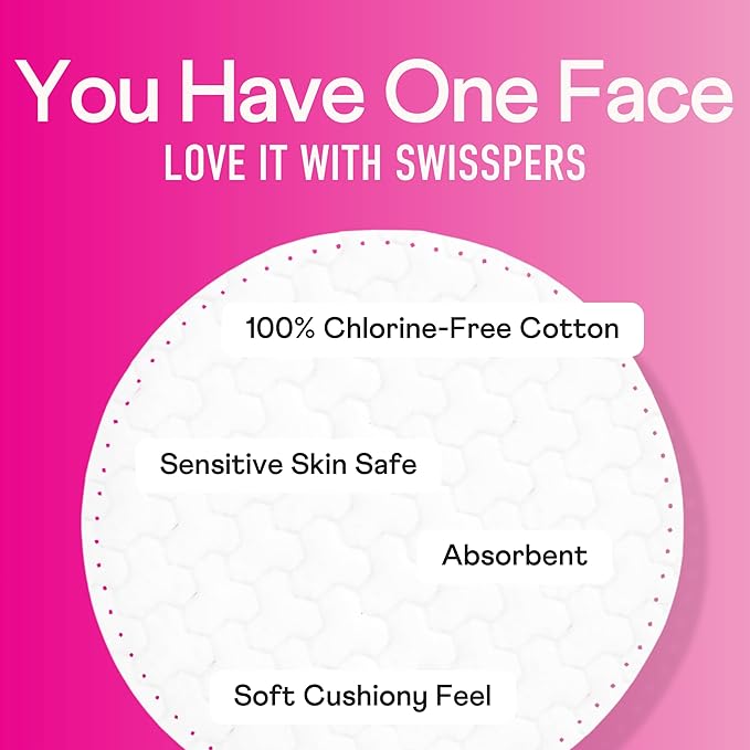 Swisspers Premium Cotton Rounds – 100 Count (Pack of 6) - 100% Pure Cotton - Soft, Absorbent, Hypoallergenic Pads for Makeup Removal, Skincare, Baby Care and Facial Cleansing - Lint Free