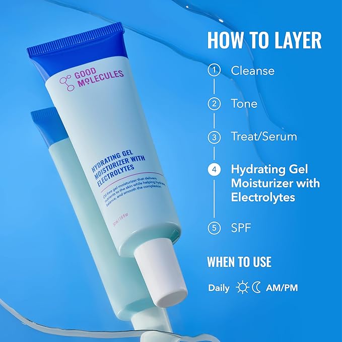 Good Molecules Hydrating Gel Moisturizer - Oil Free Face Moisturizer for Oily Skin With Ultra Hydrating Electrolytes to Rejuvenate, Skin Care for Face