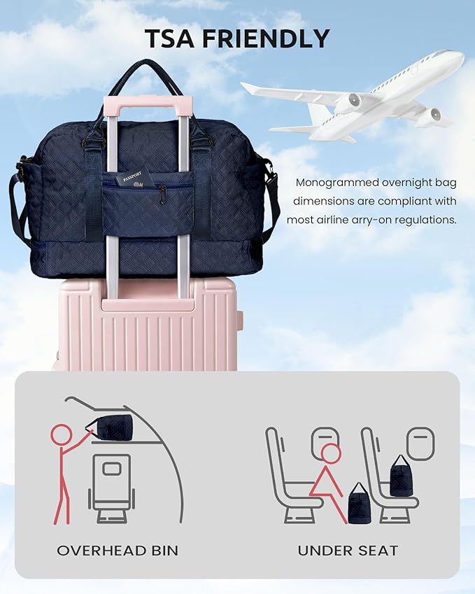 Initial Duffle With Shoe Compartment, Personalized Weekender, Monogram Overnight Bag for Women With Trolley Sleeve & Wet Pocket, Letter Travel Bag With Makeup Bag (Letter D)