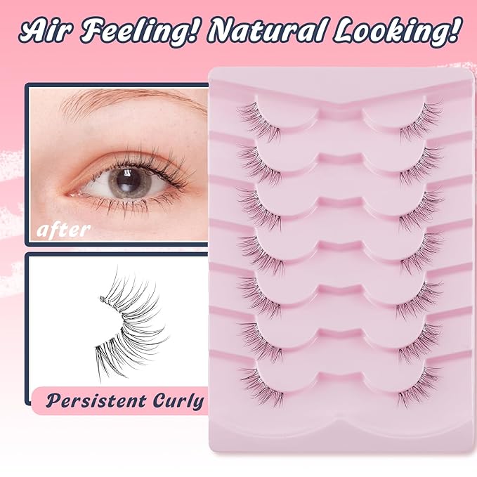 Natural Half Lashes Cat Eye Eyelashes 13MM False Eyelashes Natural Corner Lashes Wispy 3D Volume Half Eyelashes Pack with Thin Cotton Band 3/4 Lashes Extension 7 Pair Siligli