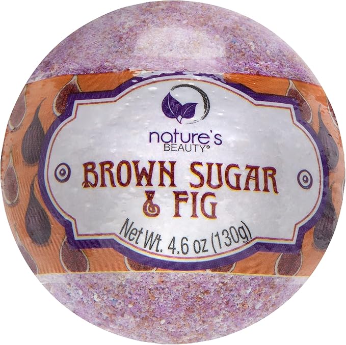 Nature's Beauty Brown Sugar & Fig Bath Bomb Multi-Pack - Natural Hand Crafted, Non-Staining, Luxury Fizzy Spa Bomb, Moisturize Dry Skin, Made w/Orange Extract + Coconut Oil, 4.6 oz (4 Pack)