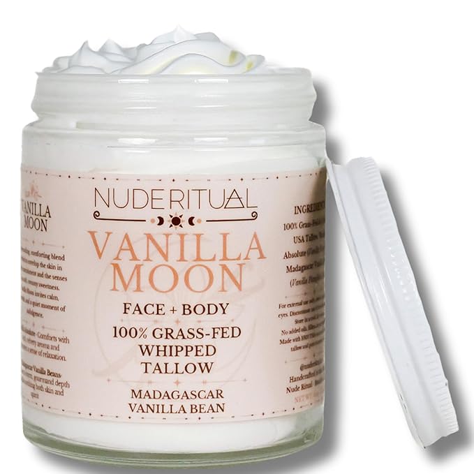 100% Grass-Fed Whipped Tallow Balm for Skin Care – Face + Body – Natural Moisturizer Lotion, 4 oz (Vanilla Moon)