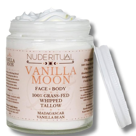 100% Grass-Fed Whipped Tallow Balm for Skin Care – Face + Body – Natural Moisturizer Lotion, 4 oz (Vanilla Moon)
