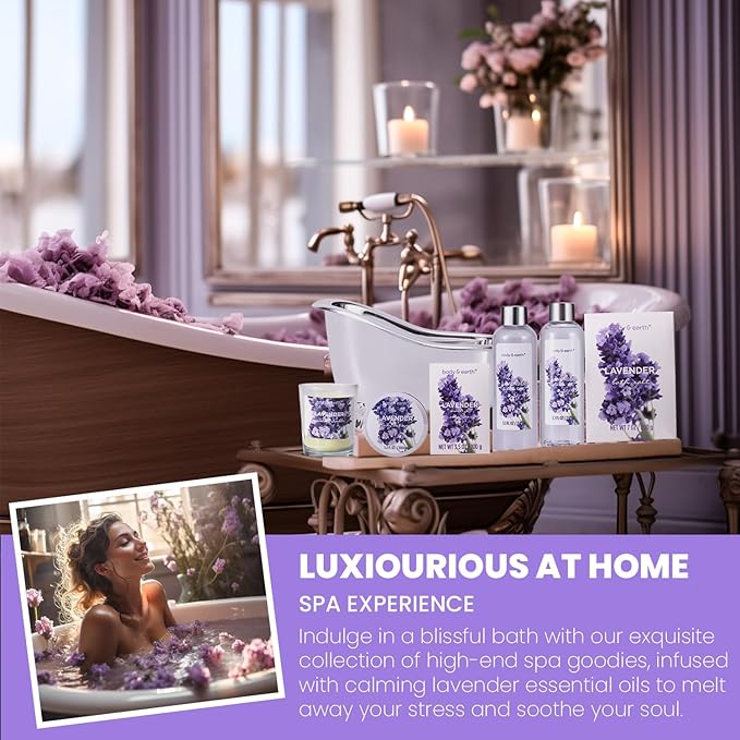 Gift Set for Women Body & Earth Gifts Set Lavender Gift Baskets For Women Bath Sets with Bubble Bath Body Lotion Scented Candle Christmas Gifts
