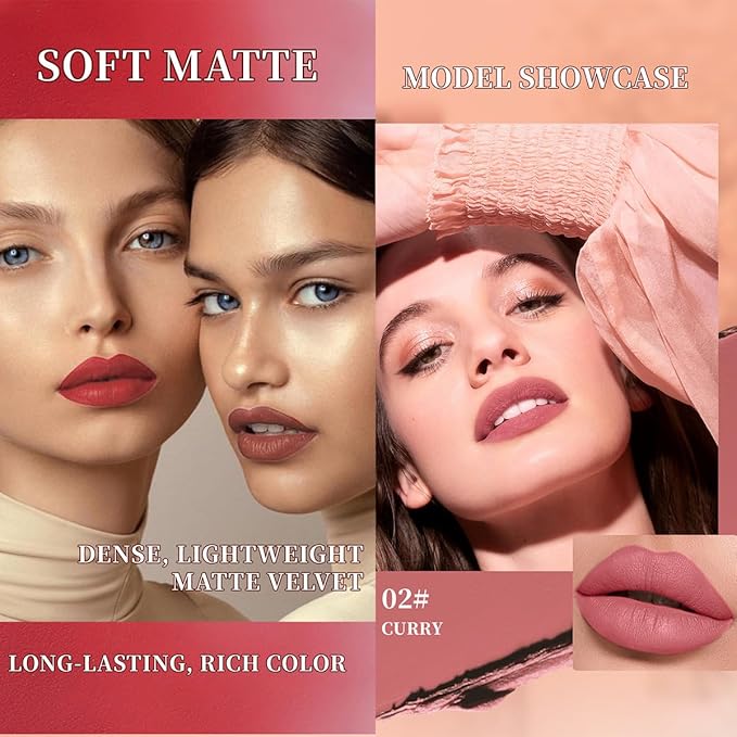 6 Colors Lip Liner and Lipstick Lip Combo Set,2 in 1 Gradient Matte Nude Red Velvet Lip Pencil,High Pigmented Long Lasting Natural Lipstick Crayon Lip Makeup Pack