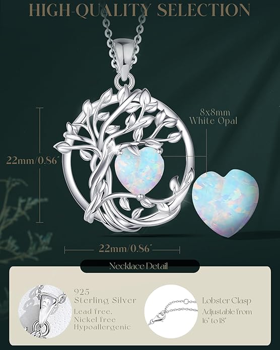 FANCIME Tree of life Birthstone necklace Sterling Silver Pendant Birthstone Necklace Gemstone Anniversary Birthday Jewelry Christmas Gifts for Mom Her Wife