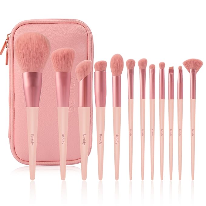 Makeup Brush Set with Storage Bag&Case Organic Environmental Vegan Bristles Complete Kit for Professional and Beginner Soft Synthetic Hairs for Eyeshadow, Eyebrow, Concealer, Foundation, Powder, Blend