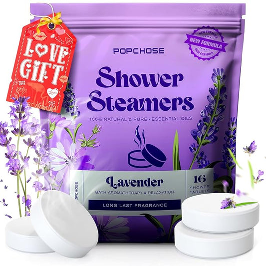 POPCHOSE Shower Steamers Aromatherapy - 16 Pack Lavender Essential Oils Shower Tablets, Self Care Relaxation & Home SPA, Quick Relief Nasal Congestion, Birthday Gifts for Women, Men, Dad, Daughter