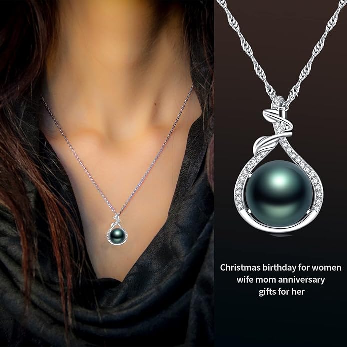 Tahitian Black Pearl Necklace - Mom's Day Gifts for Women: Anniversary, Christmas, Birthday Jewelry