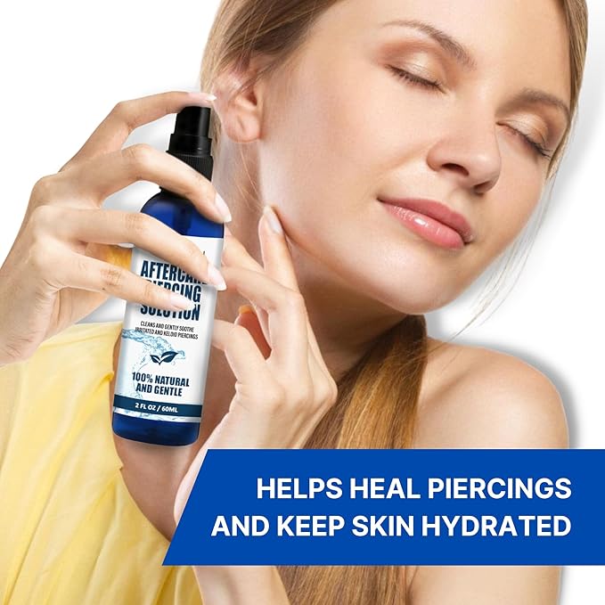 BodyJ4You Piercing Aftercare Spray - Saline Solution Natural Keloid Bump Removal - Ear Piercing Cleaner Nose Septum Belly Button Cartilage - Sea Salt Aloe Vera Rosemary - Fine Mist 3 x 2 Fl Oz