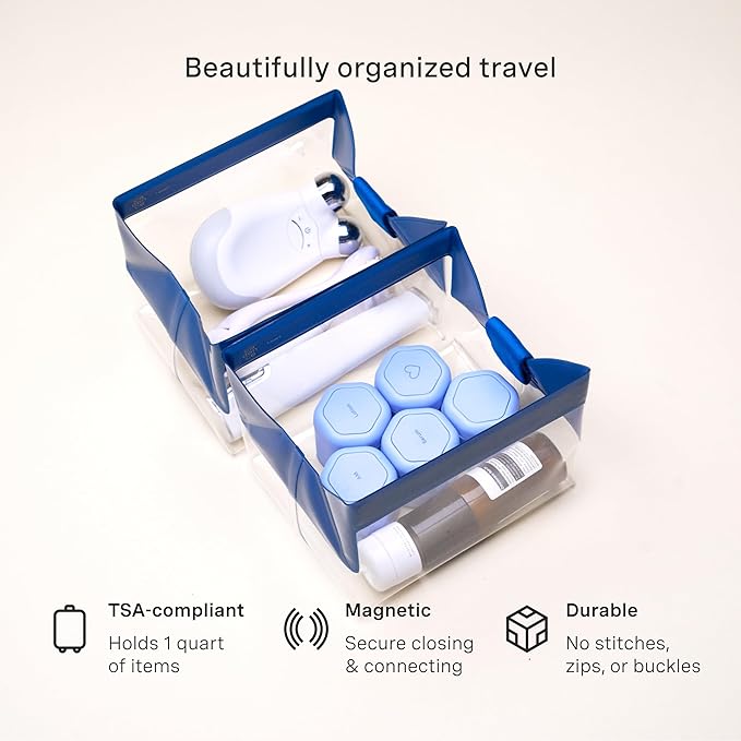 Cadence Parcel - Clear Dopp Kit with Magnetic Closure - Durable and Leak-Resistant Travel Toiletry Kit - TSA-Compliant & Modular Design - Hygiene Bag for Travel Essentials - 1 Qt - Cove
