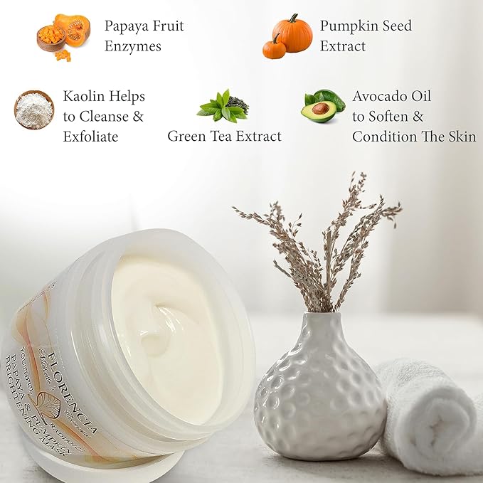Florencia Papaya & Pumpkin Brightening Mask - Soft and Creamy, Gentle Exfoliating Facial Mask for Smoother, Brighter, Revitalized Complexion - Exfoliate, Renew and Glow, 2 oz