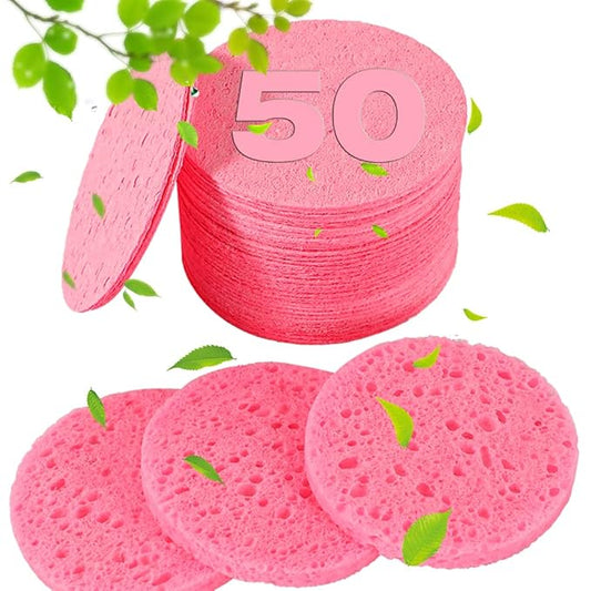METUUTER 50 PCS Compressed Facial Sponges for Estheticians- 100% Natural Cellulose Face Sponge Professional Cosmetic Spa Sponges for Face Cleansing, Massage, Pore Exfoliating, Mask, Makeup Removal