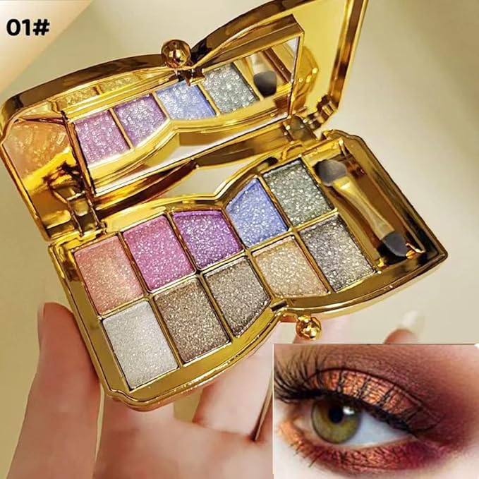 Gold Eye Shadow Eyeshadow Palette Shimmer - 10 Colors Sparkly Eyeshadow Glitter Highly Pigmented Long Lasting Waterproof Sweatproof Professional Nudes Warm Natural Neutral Smoky Cosmetic Eye (# 01)