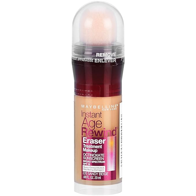 Maybelline Instant Age Rewind Eraser Treatment Makeup with SPF 18, Anti Aging Concealer Infused with Goji Berry and Collagen, Sandy Beige, 1 Count