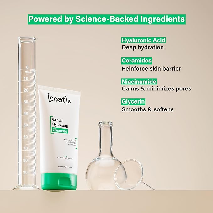 COATS Gentle Hydrating Cleanser [5oz] – Moisturizing Face Wash w/Hyaluronic Acid – Preppy Skincare- Fragrance-Free, Vegan, Clean Skincare for Teens, Combo to Dry Skin - 30 Day Supply