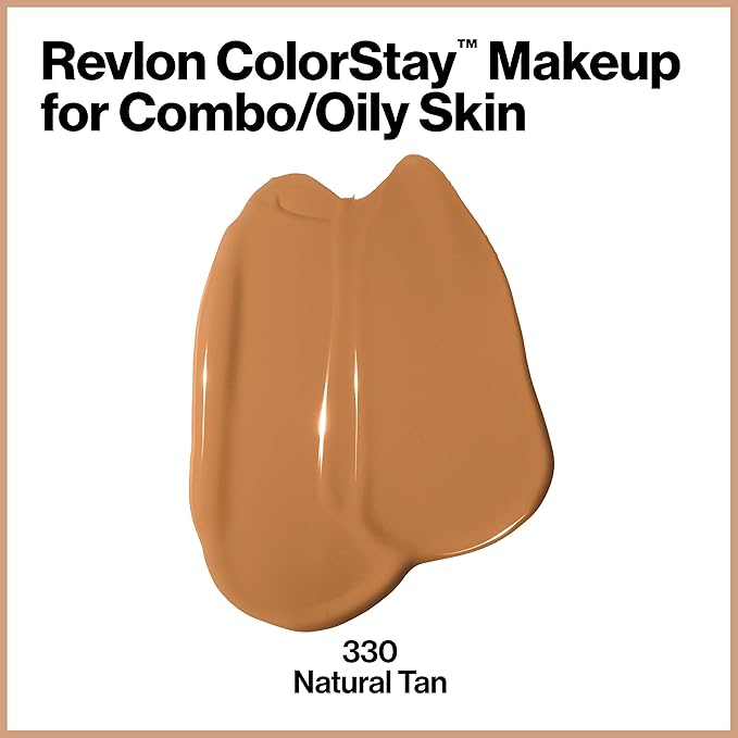 Revlon Liquid Foundation, ColorStay Face Makeup for Combination & Oily Skin, SPF 15, Longwear Longwear Medium-Full Coverage with Matte Finish, Natural Tan (330), 1 fl oz