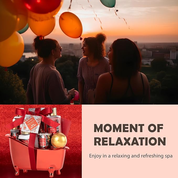 Christmas Spa Gift Set For Women, Birthday Gifts for Her, Spa Gift Basket for Women, Red Rose Bath and Body in Floral Scents Bath Kits, Home Spa Gift Basket, Bath Spa Kit for Mothers day Bath Lotion