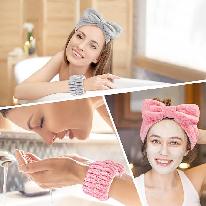 6Pack Headbands and Wristband Set for Washing Face, Spa Skincare Makeup Headband, wrist bands and hair band for face wash, for Women and Teen Girl skincare tools Gifts