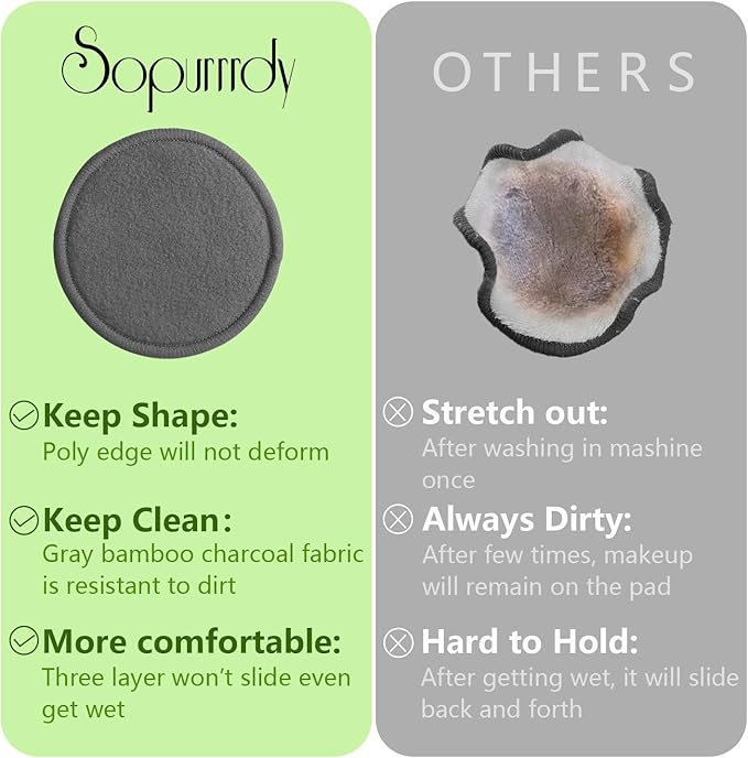 Reusable Makeup Removal Pads - 20 Pack with Laundry Bag - Soft Black Reusable Cotton Makeup Remover Pads for Face - Washable Bamboo Cotton Rounds