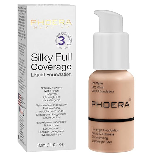 PHOERA Foundation, PHOERA Matte Liquid Foundation,PHOERA Makeup for Women, PHOERA Foundation Full Coverage Concealer, 30ml 24HR Matte Oil Control Concealer (103- Warm peach)