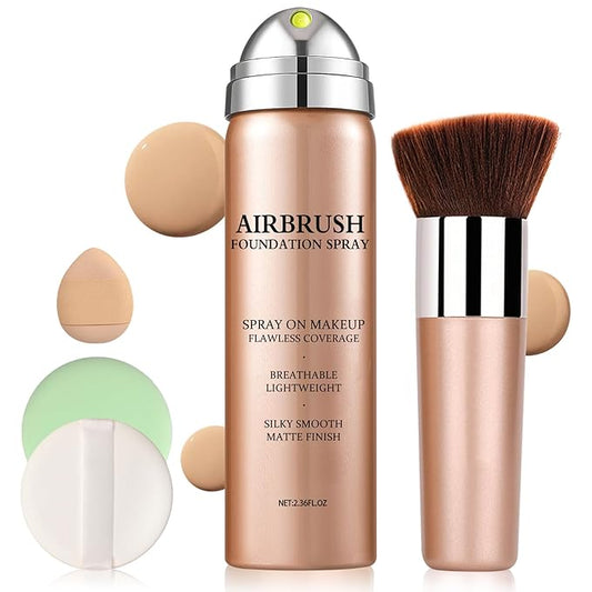 Airbrush Foundation Spray,Buildable Coverage Airbrush Makeup,Silk Flawless Foundation for Older Women,Teenagers,Middle-aged,Waterproof base de maquillaje (02 Beige)