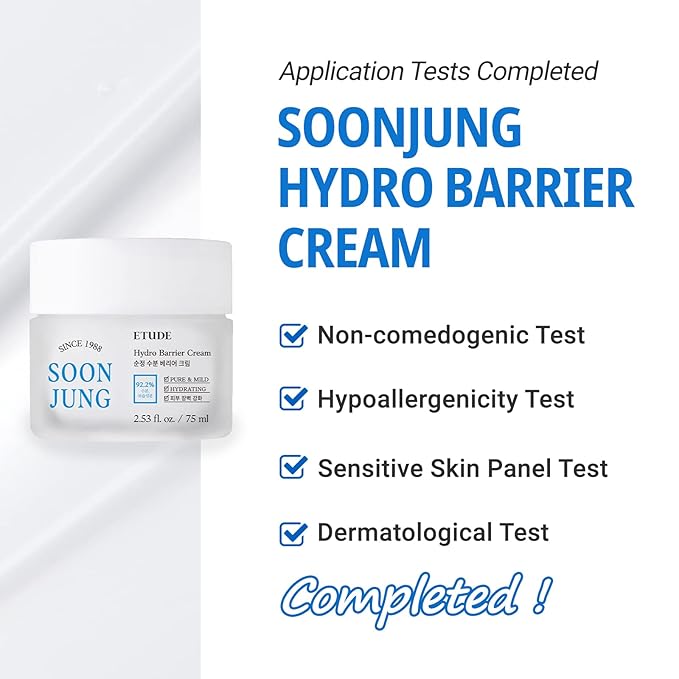 ETUDE SoonJung Hydro Barrier Cream, Face Moisturizer for Sensitive Skin, 92.2% Hydrating Ingredients, Low pH Level 5.5, Dermatologically Tested, Panthenol, Madecassoside, Korean Skin Care (2.54 Fl Oz)